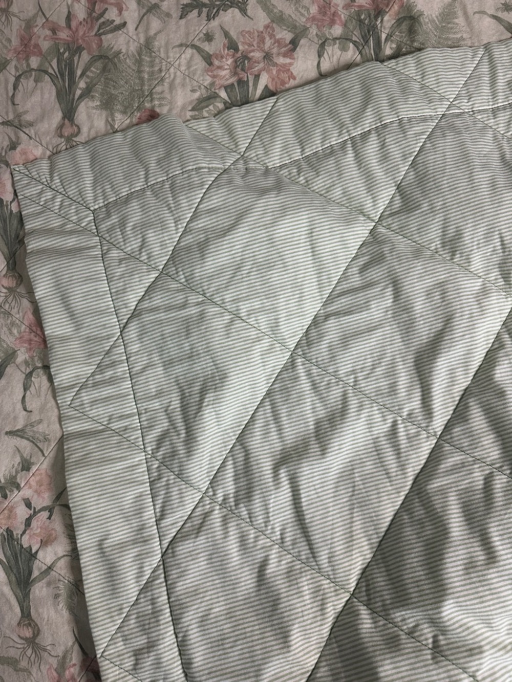 Floral Printed Quilted Throw - Pink and Green - Picture 6 of 7